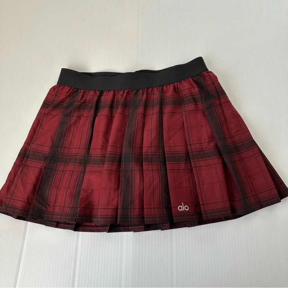 ALO Yoga Legacy Plaid Varsity Tennis Skirt Cranberry Black, S
